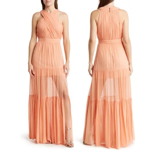 Veronica Beard Florencia Maxi-Length Dress Bright Coral Criss-cross Halter Neck - Picture 1 of 12